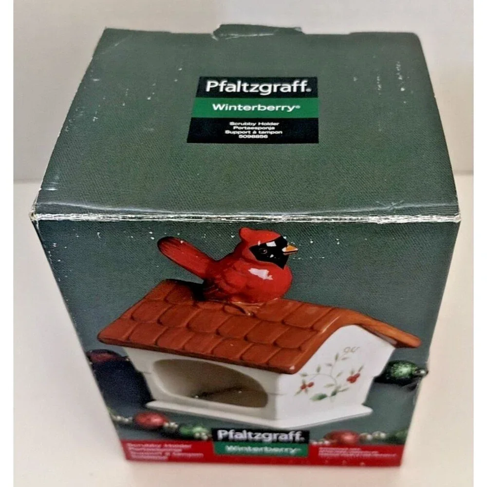 Pfaltzgraff Winterberry Cardinal Birdhouse Scrubby Holder Sponge Caddy 5098856
